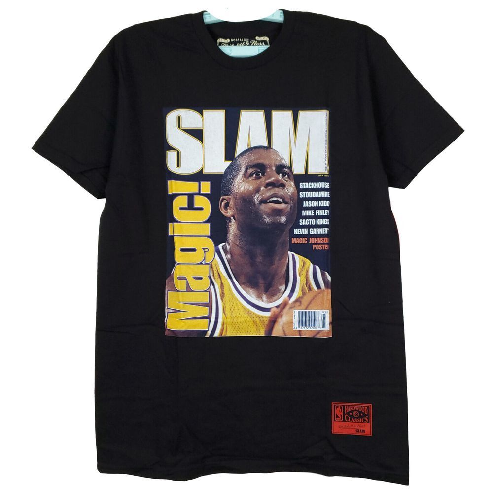 SLAM Magic Johnson LA Lakers Mitchell & Ness NBA M Medium Shirt Black NWT